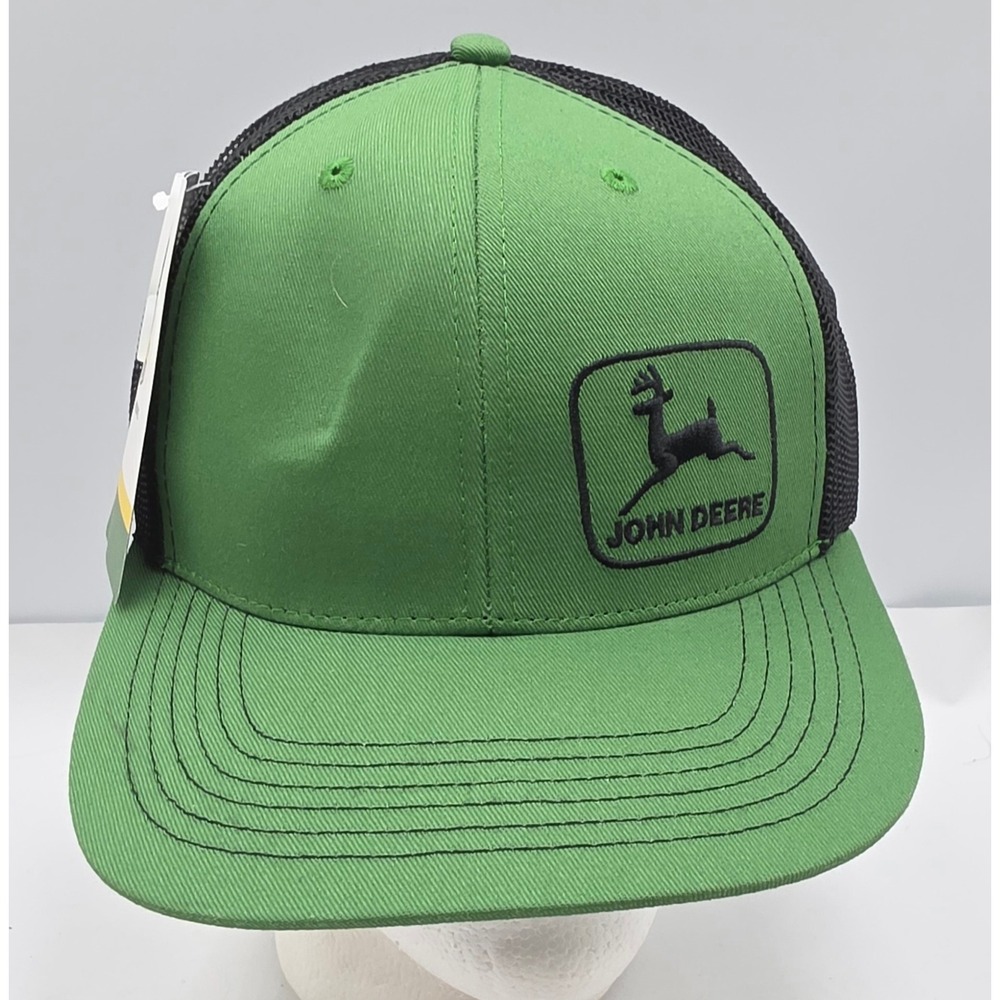 John Deere Trucker Hat Green Black Mesh Snapback‎ Logo Patch Cap NWT